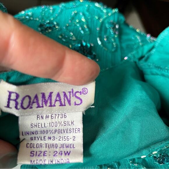 Roaman's Vintage Silk Beaded Sequined Teal Short Sleeved Blouse Top Shirt Sz 24W - Picture 5 of 9